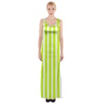 Vertical Stripes - White and Fluorescent Yellow Maxi Thigh Split Dress