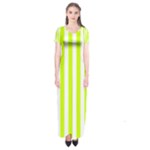 Vertical Stripes - White and Fluorescent Yellow Short Sleeve Maxi Dress