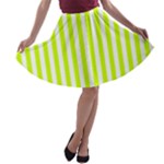 Vertical Stripes - White and Fluorescent Yellow A-line Skater Skirt