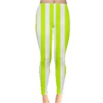 Vertical Stripes - White and Fluorescent Yellow Women s Leggings