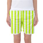 Vertical Stripes - White and Fluorescent Yellow Women s Basketball Shorts