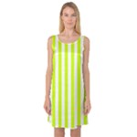 Vertical Stripes - White and Fluorescent Yellow Sleeveless Satin Nightdress