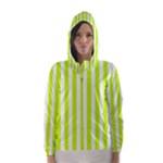 Vertical Stripes - White and Fluorescent Yellow Hooded Wind Breaker (Women)