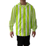 Vertical Stripes - White and Fluorescent Yellow Hooded Wind Breaker (Kids)