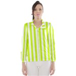 Vertical Stripes - White and Fluorescent Yellow Wind Breaker (Women)