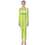 Vertical Stripes - White and Fluorescent Yellow Long Sleeve Catsuit