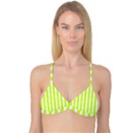 Vertical Stripes - White and Fluorescent Yellow Reversible Tri Bikini Top