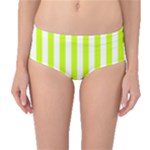 Vertical Stripes - White and Fluorescent Yellow Mid-Waist Bikini Bottoms