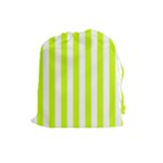 Vertical Stripes - White and Fluorescent Yellow Drawstring Pouch (L)