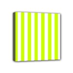 Vertical Stripes - White and Fluorescent Yellow Mini Canvas 4  x 4  (Stretched)