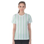 Vertical Stripes - White and Pastel Green Women s Cotton Tee