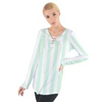 Vertical Stripes - White and Pastel Green Women s Tie Up Tee