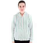 Vertical Stripes - White and Pastel Green Women s Zipper Hoodie