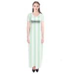 Vertical Stripes - White and Pastel Green Short Sleeve Maxi Dress