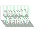 Vertical Stripes - White and Pastel Green Happy Birthday 3D Greeting Card (8x4)