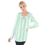 Vertical Stripes - White and Mint Green Women s Tie Up Tee