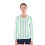 Vertical Stripes - White and Mint Green Women s Long Sleeve T-shirt