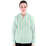 Vertical Stripes - White and Mint Green Women s Zipper Hoodie