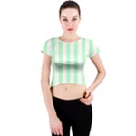 Vertical Stripes - White and Mint Green Crew Neck Crop Top