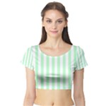 Vertical Stripes - White and Mint Green Short Sleeve Crop Top (Tight Fit)