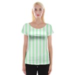 Vertical Stripes - White and Mint Green Women s Cap Sleeve Top