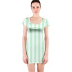 Vertical Stripes - White and Mint Green Short Sleeve Bodycon Dress