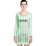 Vertical Stripes - White and Mint Green Long Sleeve Bodycon Dress