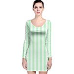 Vertical Stripes - White and Mint Green Long Sleeve Velvet Bodycon Dress