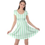 Vertical Stripes - White and Mint Green Cap Sleeve Dress