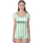 Vertical Stripes - White and Mint Green Boyleg Leotard (Ladies)