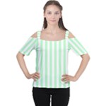 Vertical Stripes - White and Mint Green Women s Cutout Shoulder Tee