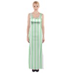 Vertical Stripes - White and Mint Green Maxi Thigh Split Dress