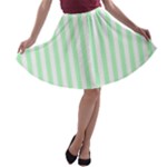 Vertical Stripes - White and Mint Green A-line Skater Skirt