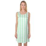 Vertical Stripes - White and Mint Green Sleeveless Satin Nightdress