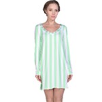 Vertical Stripes - White and Mint Green Long Sleeve Nightdress