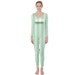 Vertical Stripes - White and Mint Green Long Sleeve Catsuit