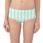 Vertical Stripes - White and Mint Green Mid-Waist Bikini Bottoms