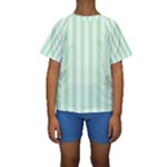 Vertical Stripes - White and Mint Green Kid s Short Sleeve Swimwear