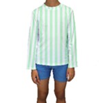 Vertical Stripes - White and Mint Green Kid s Long Sleeve Swimwear