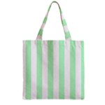 Vertical Stripes - White and Mint Green Zipper Grocery Tote Bag