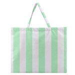 Vertical Stripes - White and Mint Green Zipper Large Tote Bag