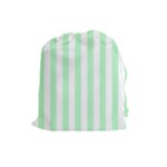 Vertical Stripes - White and Mint Green Drawstring Pouch (L)