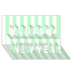 Vertical Stripes - White and Mint Green Happy New Year 3D Greeting Card (8x4)