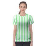 Vertical Stripes - White and Light Green Women s Sport Mesh Tee