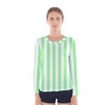 Vertical Stripes - White and Light Green Women s Long Sleeve T-shirt