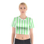 Vertical Stripes - White and Light Green Cotton Crop Top