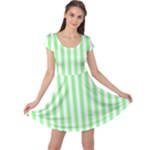 Vertical Stripes - White and Light Green Cap Sleeve Dress