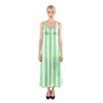 Vertical Stripes - White and Light Green Full Print Maxi Dress