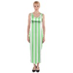 Vertical Stripes - White and Light Green Fitted Maxi Dress