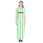 Vertical Stripes - White and Light Green Short Sleeve Maxi Dress